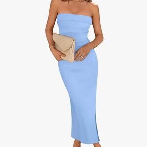 Strapless Bodycon Maxi Dress with Side Slit Size XS